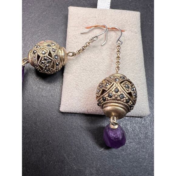 Vintage amethyst and marcasite sterling silver dangle earrings - Picture 10 of 16